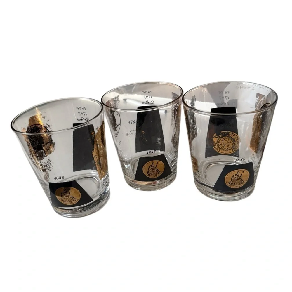 Cera International Black and Gold Coin Whiskey Mid-century Cocktail Barware 3